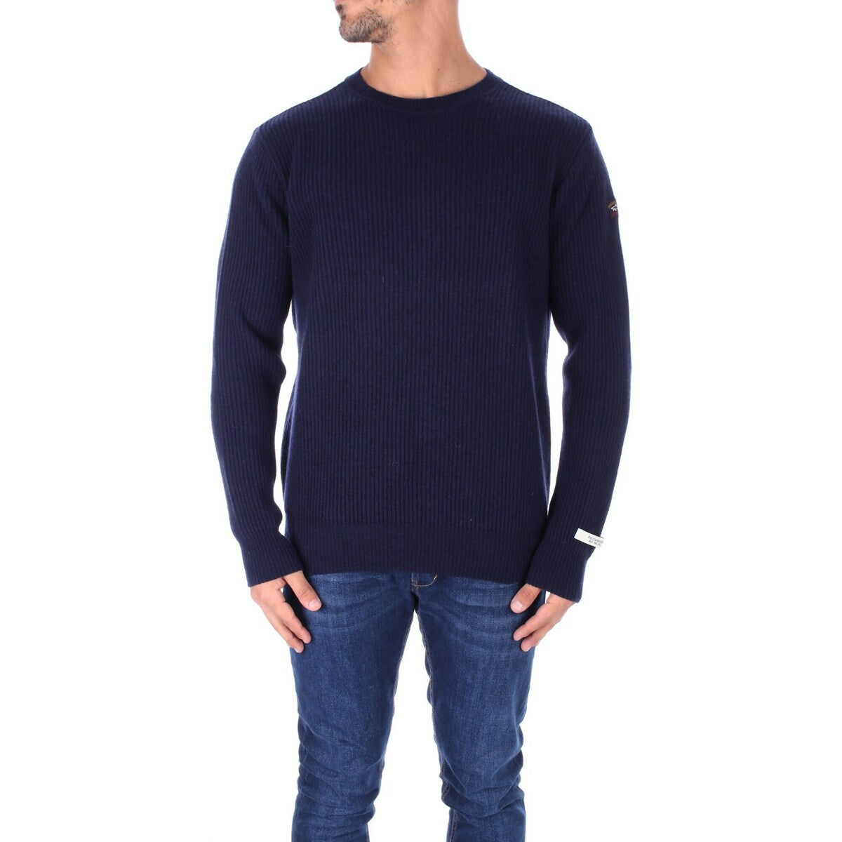PAUL &amp; SHARK 13311314-752 Badge Crewneck Pullover in Re-Wool English Rib NAVY BLUE