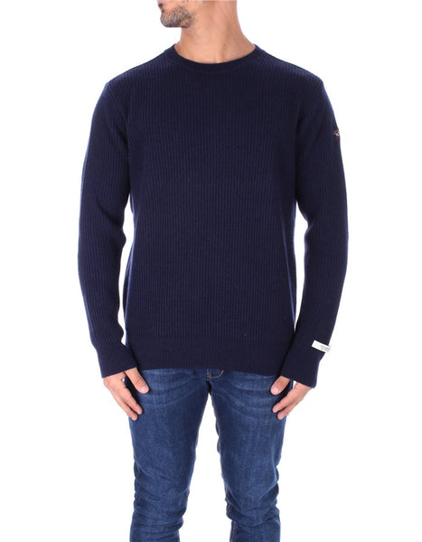 PAUL &amp; SHARK 13311314-752 Badge Crewneck Pullover in Re-Wool English Rib NAVY BLUE