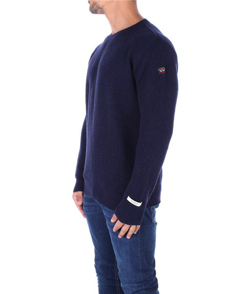 PAUL &amp; SHARK 13311314-752 Badge Crewneck Pullover in Re-Wool English Rib NAVY BLUE