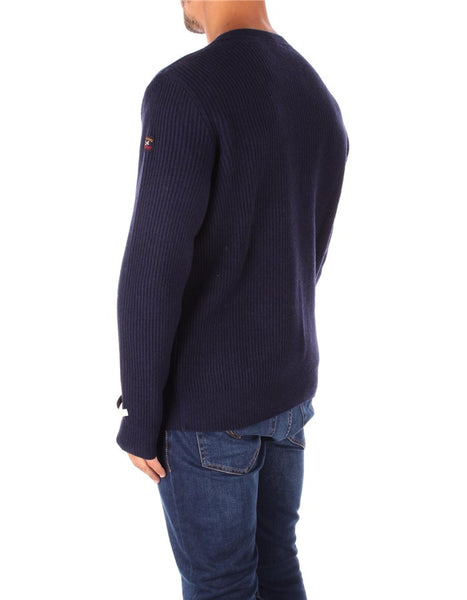 PAUL &amp; SHARK 13311314-752 Badge Crewneck Pullover in Re-Wool English Rib NAVY BLUE