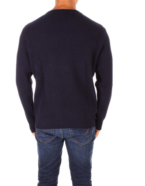 PAUL &amp; SHARK 13311314-752 Badge Crewneck Pullover in Re-Wool English Rib NAVY BLUE