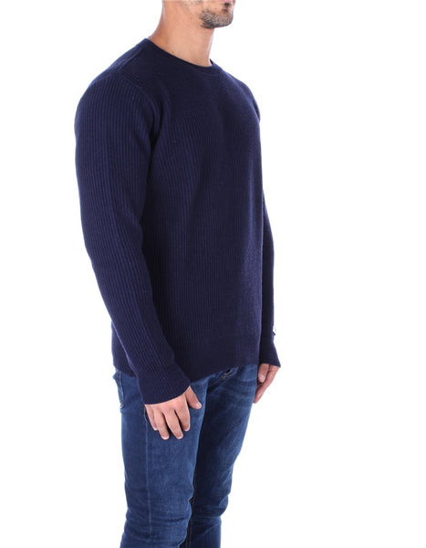 PAUL &amp; SHARK 13311314-752 Badge Crewneck Pullover in Re-Wool English Rib NAVY BLUE