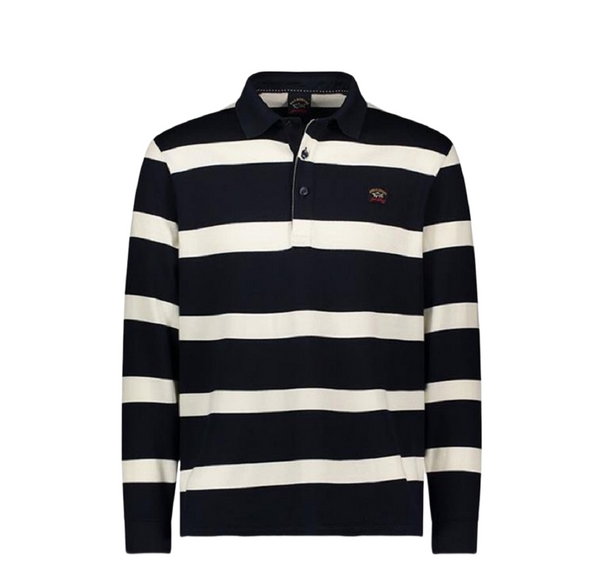 PAUL & SHARK 13311774-441 Polo Rugby in Cotone Jersey Con Badge Iconico BarStripe BLU NAVY