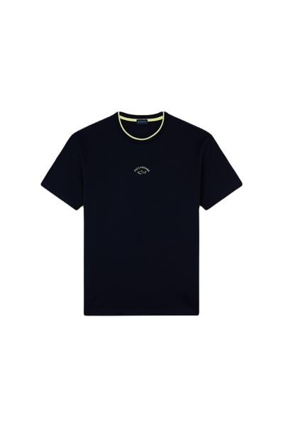 PAUL & SHARK 24411055-013 T-Shirt Uomo Manica Corta Contrast Fluo Logo BLU NAVY