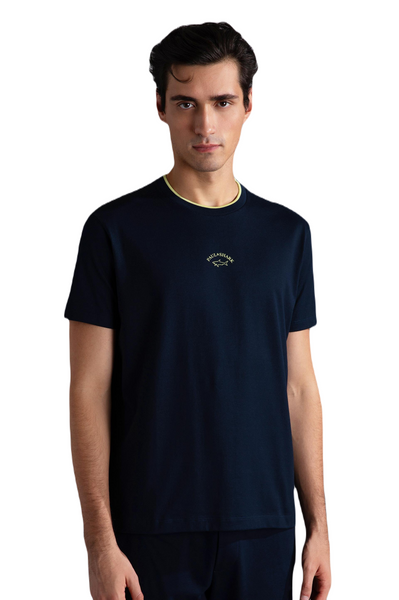 PAUL & SHARK 24411055-013 T-Shirt Uomo Manica Corta Contrast Fluo Logo BLU NAVY