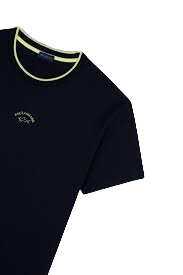 PAUL &amp; SHARK 24411055-013 Men's Short Sleeve T-Shirt Contrast Fluo Logo NAVY BLUE