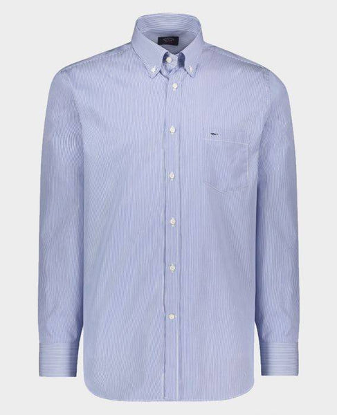 PAUL &amp; SHARK COP3003-018 Light Blue Slim Fit Striped Shirt Button Down