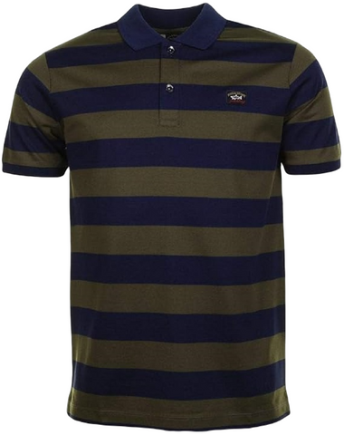 Paul &amp; Shark COP1012-148 Polo Short Sleeve Striped Wide Piquet Cotton Heritage Logo BLUE-GREEN