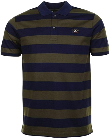 Paul & Shark COP1012-148 Polo Manica Corta Rigato Largo Piquet Cotone Heritage Logo BLU-GREEN