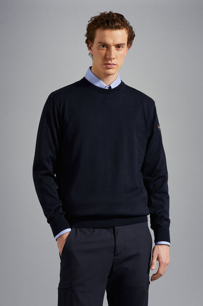 PAUL &amp; SHARK COP1040-050 Men's Crew Neck Pullover Cool-Touch Wool Waterproof NAVY BLUE