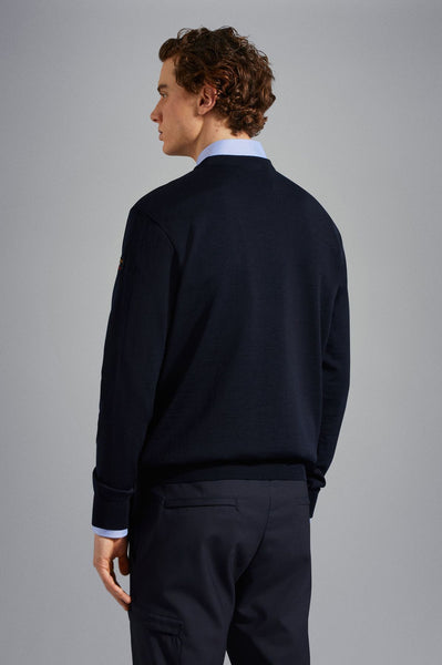 PAUL &amp; SHARK COP1040-050 Men's Crew Neck Pullover Cool-Touch Wool Waterproof NAVY BLUE