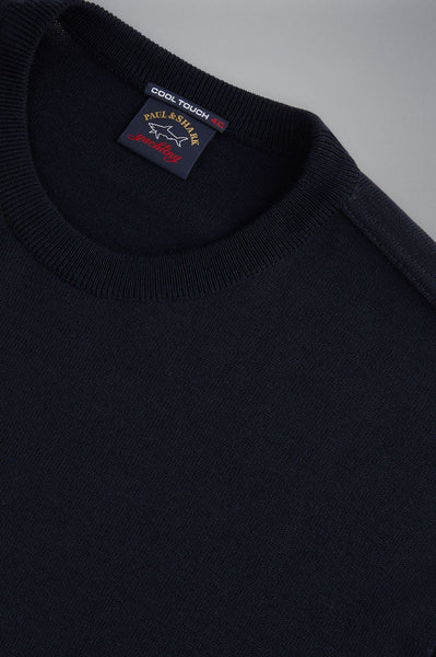 PAUL &amp; SHARK COP1040-050 Men's Crew Neck Pullover Cool-Touch Wool Waterproof NAVY BLUE