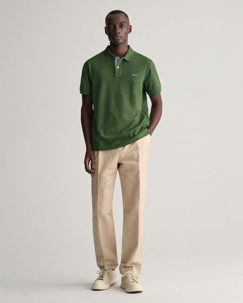 GANT 2062026-313 Contrast Collar Pique' Polo SS Rugger PINE GREEN