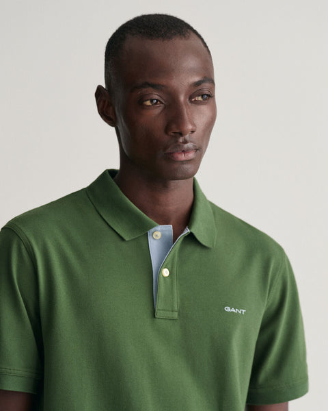 GANT 2062026-313 Contrast Collar Pique' Polo SS Rugger PINE GREEN