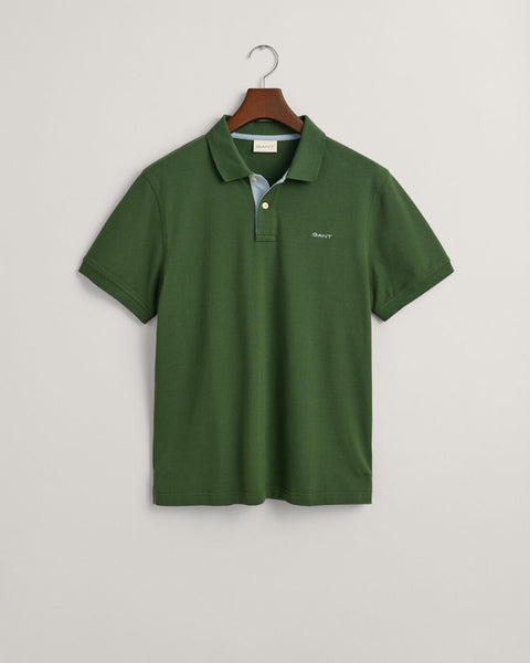 GANT 2062026-313 Contrast Collar Pique' Polo SS Rugger PINE GREEN