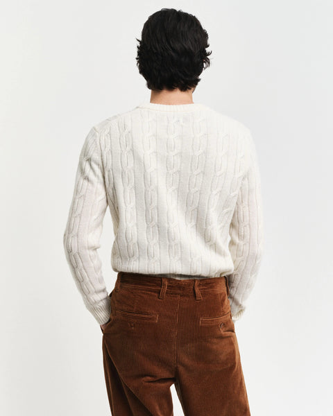 GANT 8050213-130 Lambswool Crew Neck Cable Knit Pullover CREAM WHITE