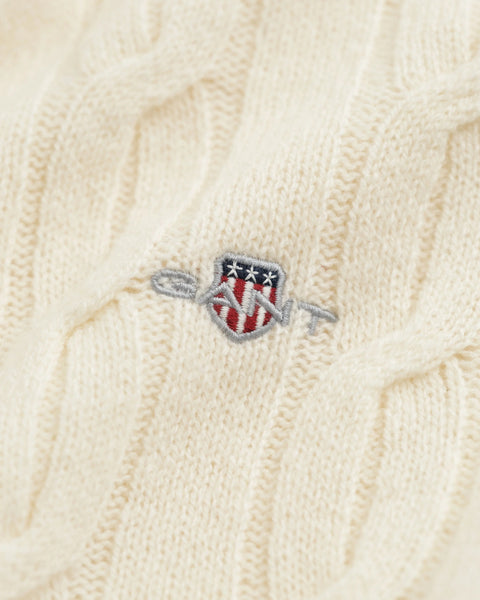 GANT 8050213-130 Lambswool Crew Neck Cable Knit Pullover CREAM WHITE
