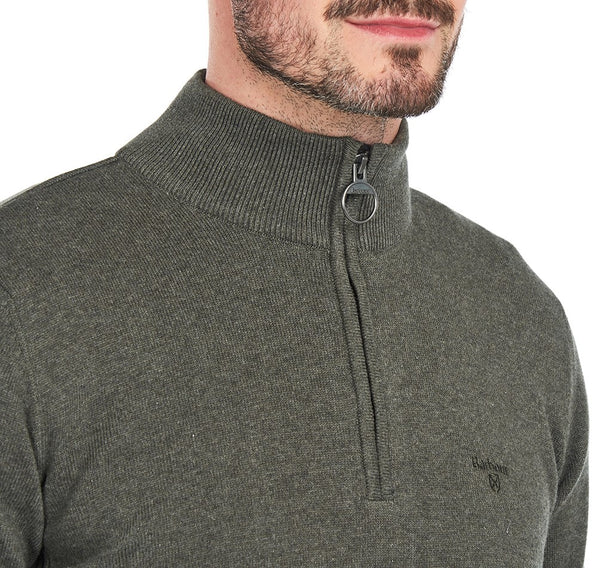 BARBOUR MKN1074-OL91 Half-Zip Cotton Pullover Tartan OLIVE GREEN MARL