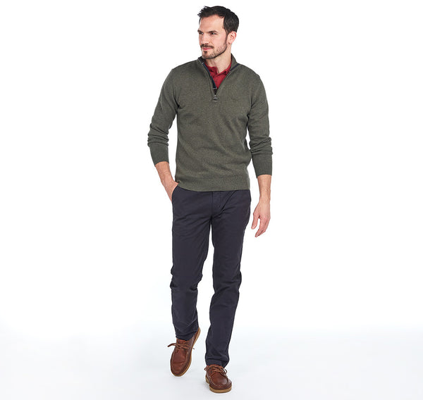 BARBOUR MKN1074-OL91 Half-Zip Cotton Pullover Tartan OLIVE GREEN MARL