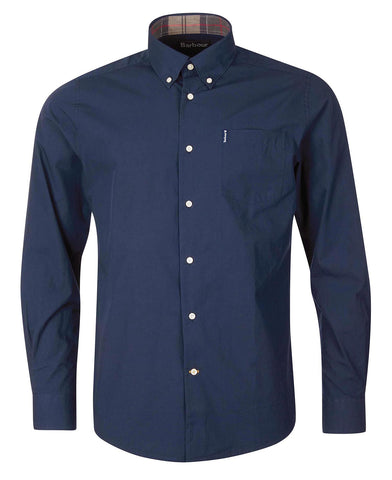 Barbour MSH4716-NY91 Stretch Poplin Cotton Shirt Button Down Tartan Collar BLU Navy