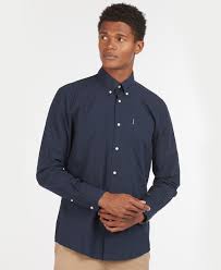 Barbour MSH4716-NY91 Stretch Poplin Cotton Shirt Button Down Tartan Collar BLU Navy