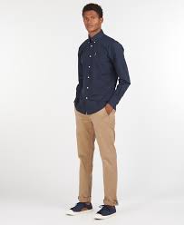 Barbour MSH4716-NY91 Stretch Poplin Cotton Shirt Button Down Tartan Collar BLU Navy