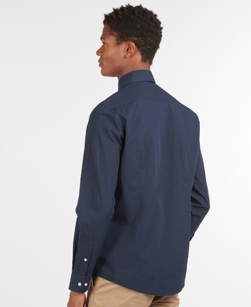 Barbour MSH4716-NY91 Stretch Poplin Cotton Shirt Button Down Tartan Collar BLU Navy