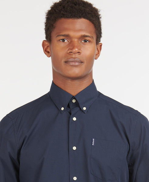 Barbour MSH4716-NY91 Stretch Poplin Cotton Shirt Button Down Tartan Collar BLU Navy