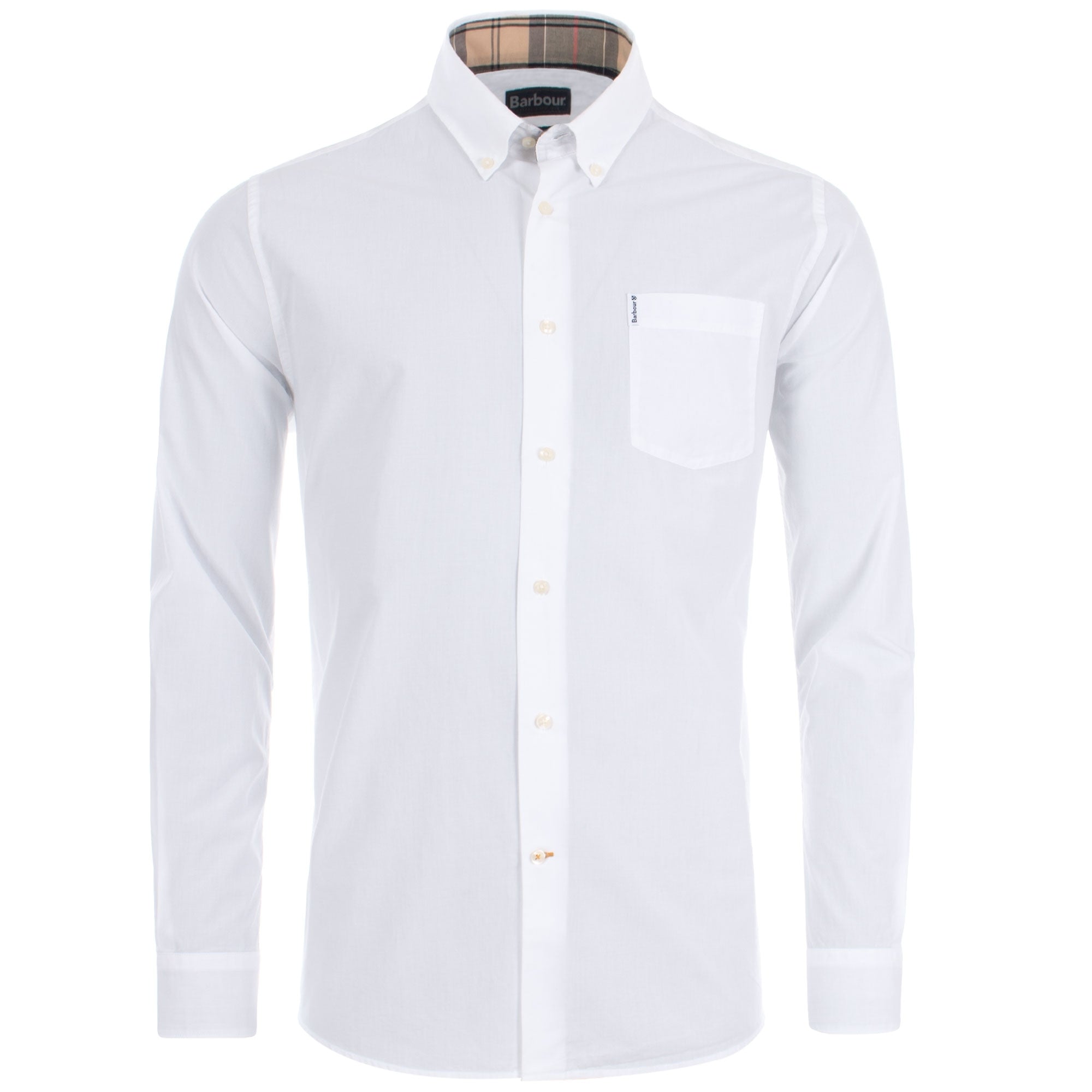 Barbour MSH4716-W11 Stretch Poplin Cotton Shirt Button Down Tartan Collar WHITE