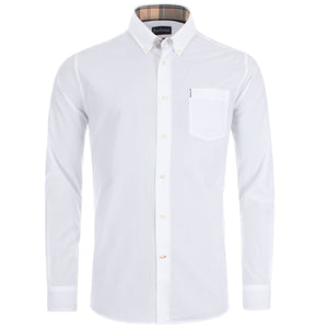 Barbour MSH4716-W11 Stretch Poplin Cotton Shirt Button Down Tartan Collar WHITE