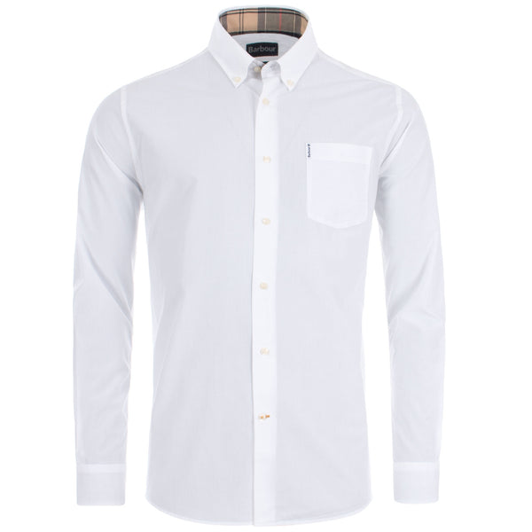 Barbour MSH4716-W11 Stretch Poplin Cotton Shirt Button Down Tartan Collar WHITE