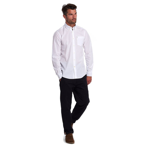 Barbour MSH4716-W11 Stretch Poplin Cotton Shirt Button Down Tartan Collar WHITE