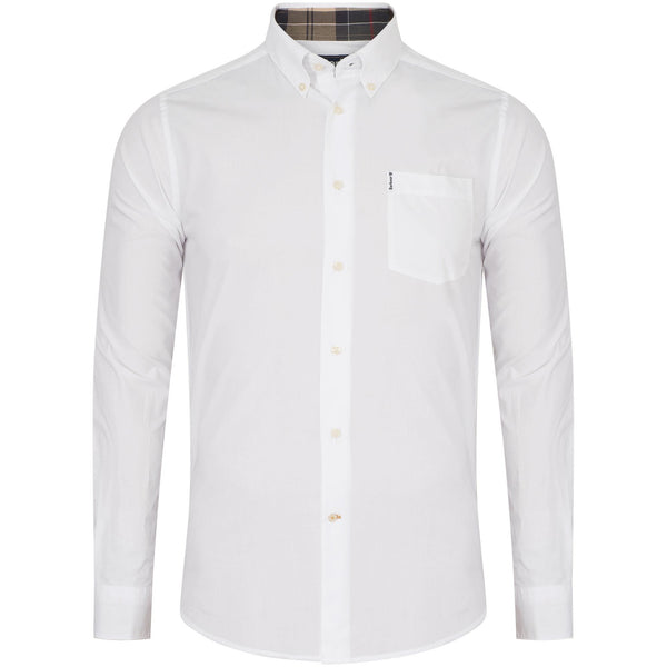 Barbour MSH4716-W11 Stretch Poplin Cotton Shirt Button Down Tartan Collar WHITE