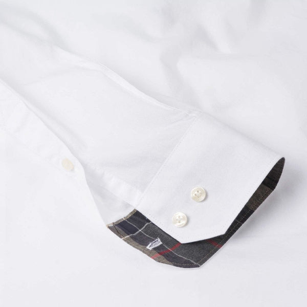 Barbour MSH4716-W11 Stretch Poplin Cotton Shirt Button Down Tartan Collar WHITE