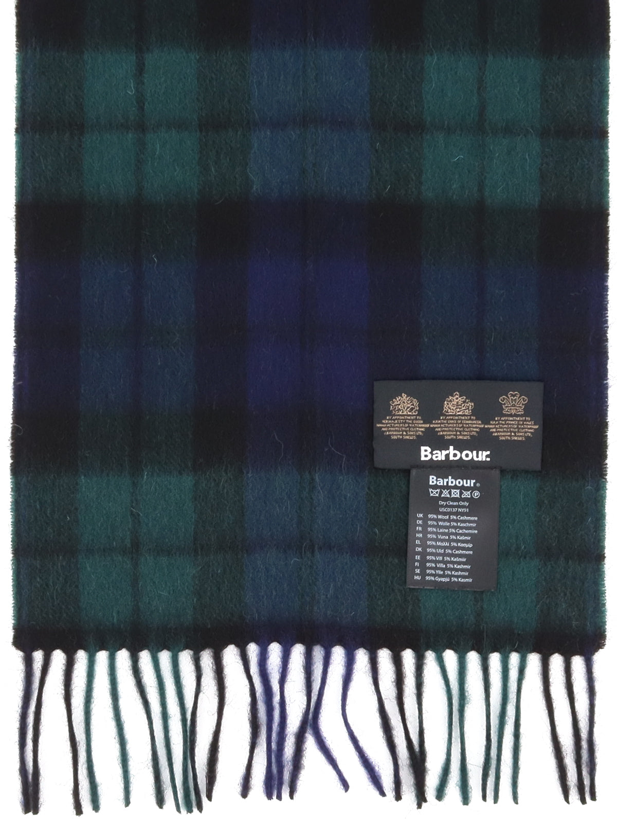 Barbour USC0137-NY91 New Check Tartan Scarf Wool-Cashmere Black-Watch DARK GREEN