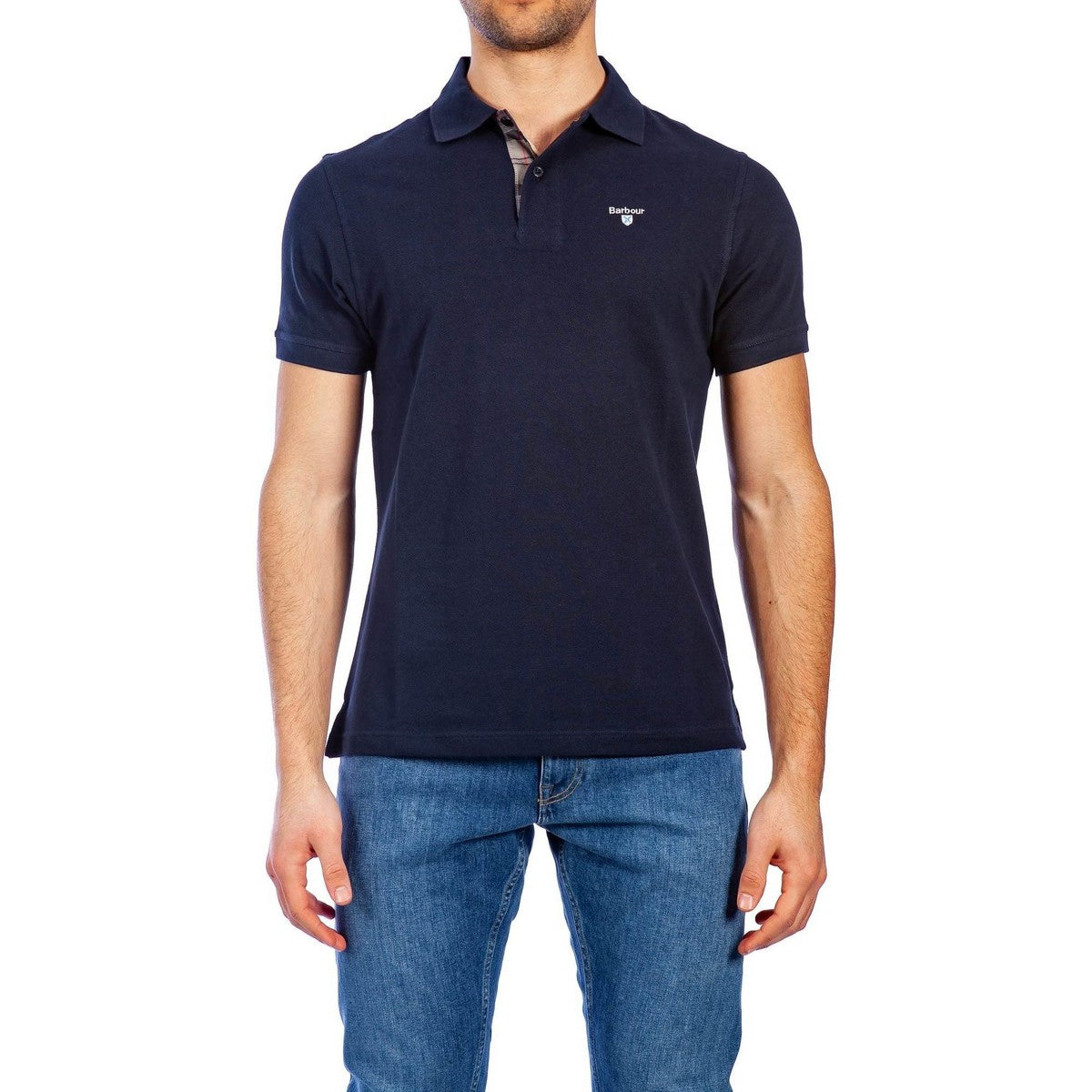 Barbour MML001-NY31 Polo Piquet Tartan Manica Corta NAVY Blue