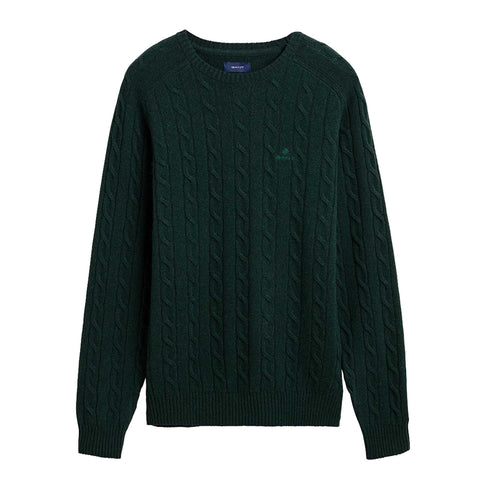 GANT 8050076-374 Dark Green Melange Braided Crewneck Pullover