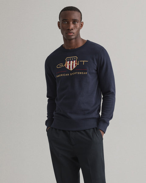 GANT 2046071-433 The Original Archive Shield C-Neck Sweatshirt BLU NAVY Felpa Uomo