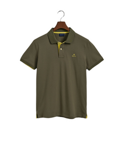 GANT 2052003-301 Contrast Collar Pique' Polo SS Rugger RACING GREEN