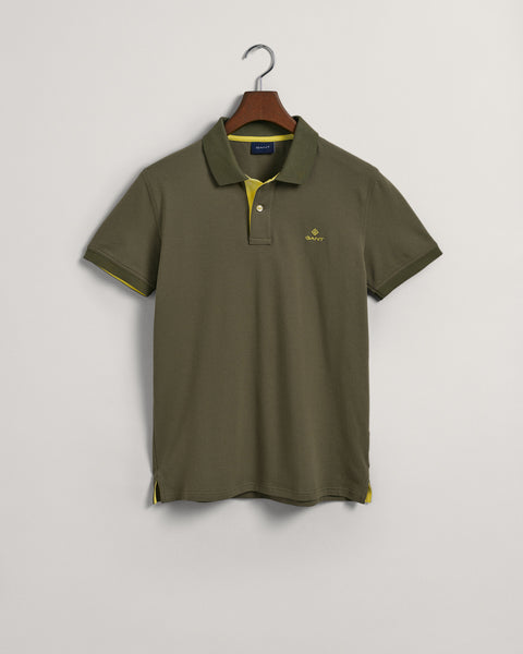 GANT 2052003-301 Contrast Collar Pique' Polo SS Rugger RACING GREEN