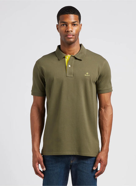 GANT 2052003-301 Contrast Collar Pique' Polo SS Rugger RACING GREEN