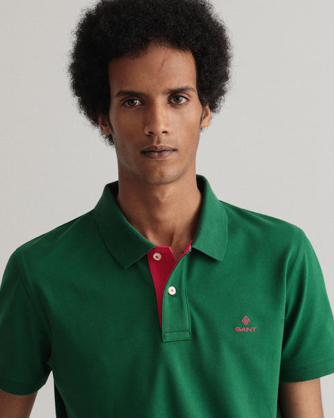 GANT 2052003-338 Contrast Collar Pique' Polo SS Rugger EDEN GREEN