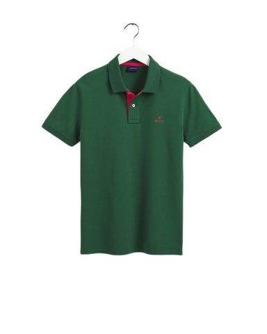 GANT 2052003-338 Contrast Collar Pique' Polo SS Rugger EDEN GREEN