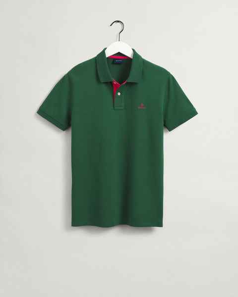 GANT 2052003-338 Contrast Collar Pique' Polo SS Rugger EDEN GREEN