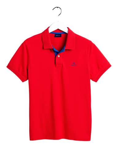 GANT 2052003-620 Contrast Collar Pique' Polo SS Rugger BRIGHT RED