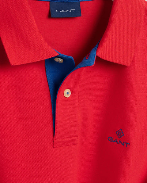 GANT 2052003-620 Contrast Collar Pique' Polo SS Rugger BRIGHT RED