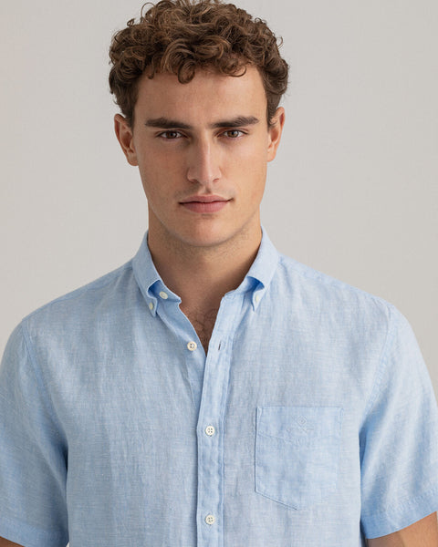 GANT 3012421-468 Camicia di lino maniche corte regular fit CAPRI BLUE (celeste)