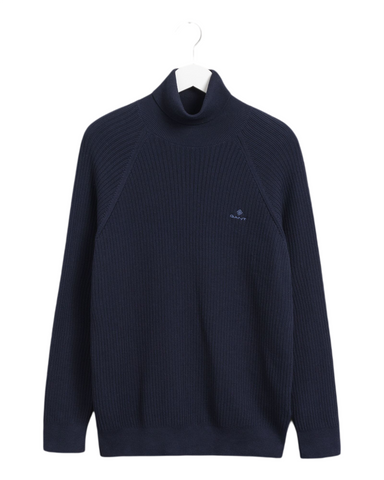 GANT 8030111-433 Pullover Dolcevita Turtle Neck a Costa Inglese Cotton BLU NAVY