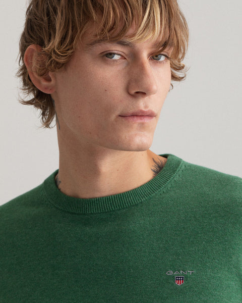 GANT 8030551-395 Classic Cotton Pullover Crew Neck KELLY GREEN MELANGE