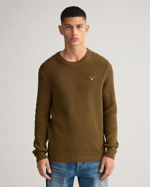 GANT 8060038-335 Cotton-Wool Rib Crew Neck Pullover ARMY GREEN